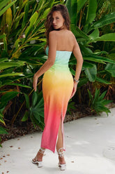 Jeans-Maxikleid mit Regenbogen-Pailletten